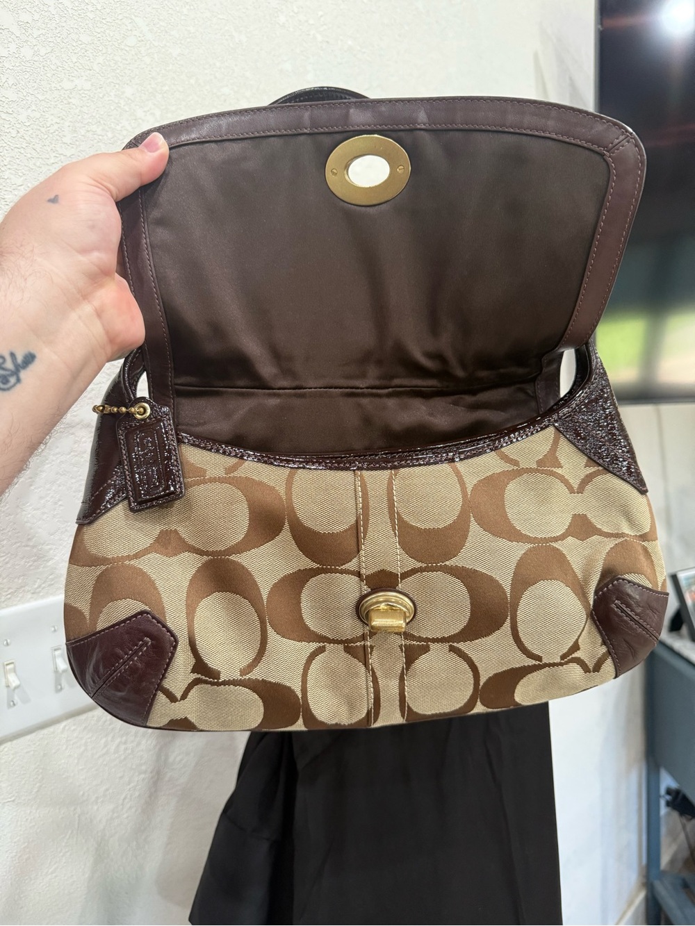 Coach Signature Canvas Shoulder Bag in Tan and Brown - Picture 5 of 12